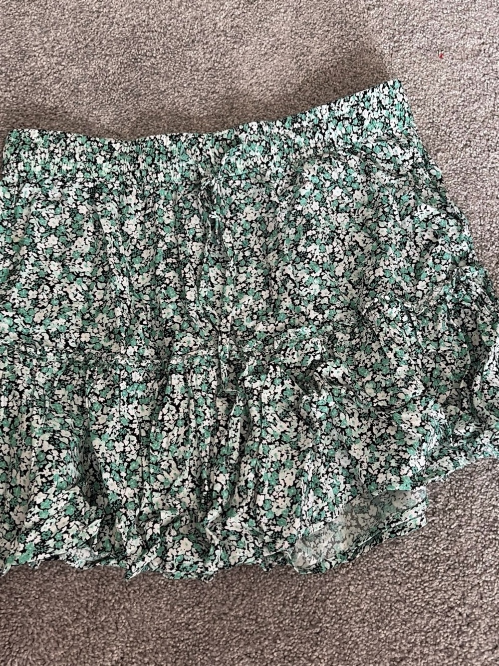 Zara Mint Green & White Floral Tiered Mini Skirt